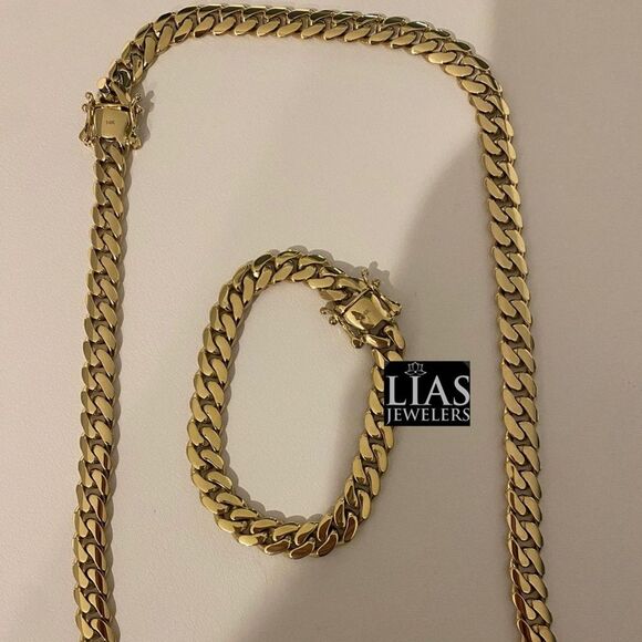 New 14k yellow gold Cuban link chain and bracelet set - Picture 2 of 7